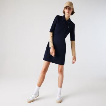 Lacoste Zippered Short Stretch Cotton Piqué Polo Dress - Šaty Dámské Tmavě Blankyt Blankyt / Bílé |